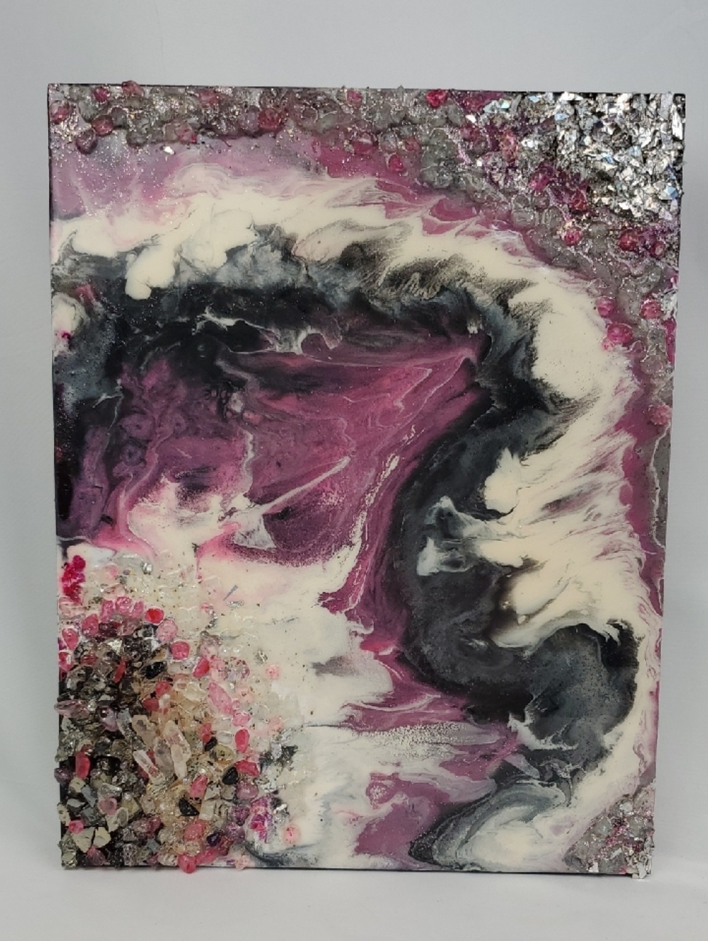 Handcrafted Pink, Black & Cream Resin Geode Wall Art